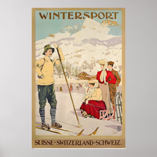 Wintersport Zwitserland Vintage Skiposter Poster (Voorkant)