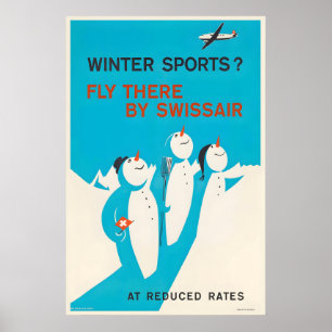Wintersport Zwitserland Vlieg erheen per vliegtuig Poster
