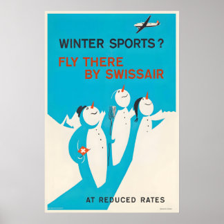 Wintersport Zwitserland Vlieg erheen per vliegtuig Poster