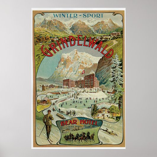  wintersporthhotels in de Zwitserse Alpen in de ja Poster (Voorkant)