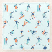 Wintersportpatroon Glazen Onderzetter (Voorkant)