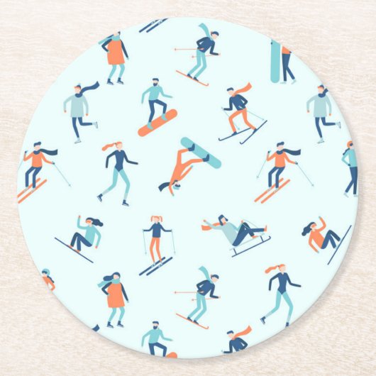 Wintersportpatroon Ronde Kartonnen Onderzetter (Voorkant)