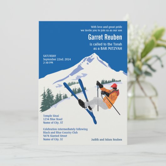 Wintersportplaats Bar Mitswa Uitnodiging (Staand voorkant)