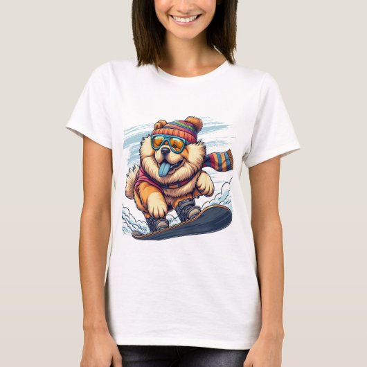 wintersportsnowboard van chow-chow t-shirt (Voorkant)