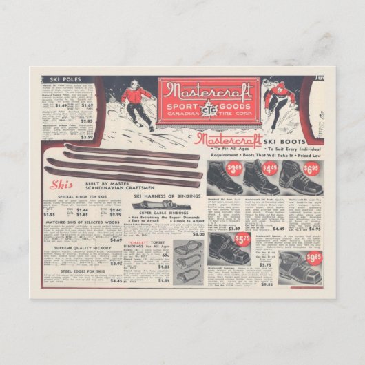 wintersportuitrusting adverteren briefkaart (Voorkant)