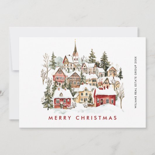 Winterstad Kerstboom Bedrijf Feestdagenkaart (Voorkant)