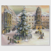  winterstad kerstboom cadeaupapier (Vlak)