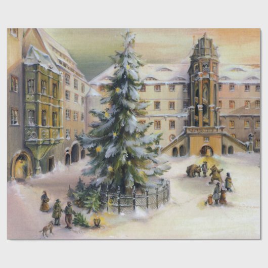  winterstad kerstboom cadeaupapier (Vlak)
