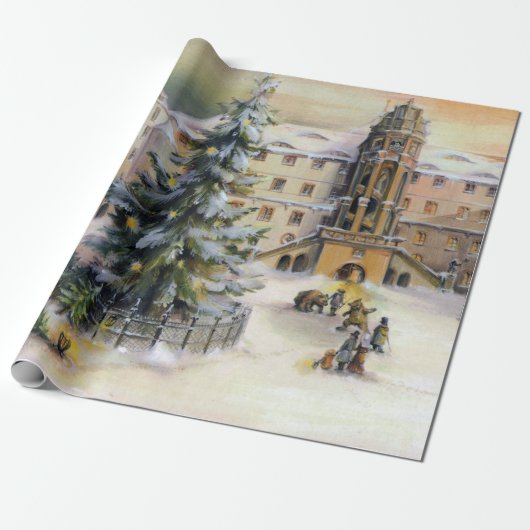  winterstad kerstboom cadeaupapier (Uitgerold)