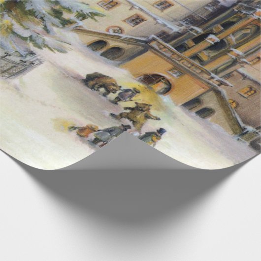  winterstad kerstboom cadeaupapier (Hoek)