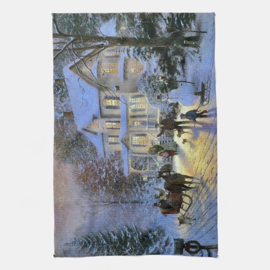 winterstad kerstboom theedoek (Verticaal)