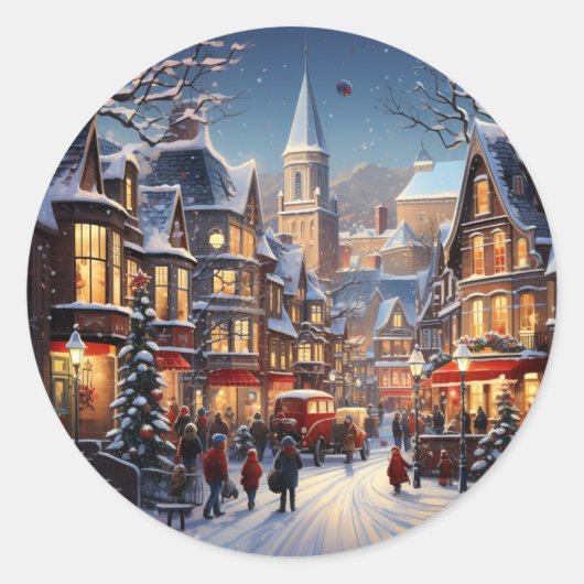 Winterstad Kerstviering Sticker (Voorkant)