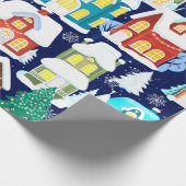 Winterstad met Victoriaans huizen. Kerstthema Cadeaupapier (Hoek)