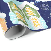 Winterstad met Victoriaans huizen. Kerstthema Cadeaupapier (Rol Hoek)