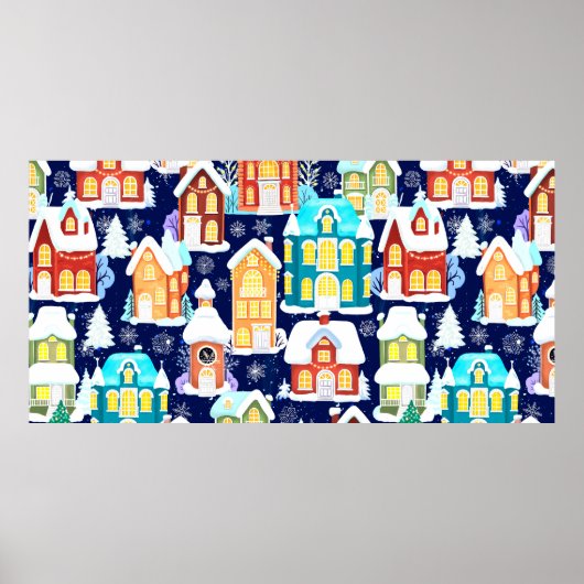 Winterstad met Victoriaans huizen. Kerstthema Poster (Voorkant)