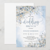 Winterstoffige blauwe bloemen groenere trouwbrunch kaart (Voorkant / Achterkant)