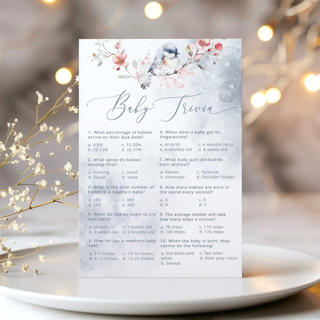 Winterstoffige blauwe kalligrafie baby trivia spel (Creator heeft geüpload)