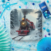  winterstoomlocomotief papieren bordje (Feest)