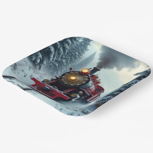  winterstoomlocomotief papieren bordje (Gebogen)