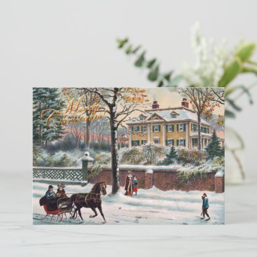  Winterstraat Vrolijk Kerstfeest Feestdagenkaart (Staand voorkant)