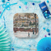 Winterstraat Vrolijk Kerstfeest Papieren Bordje (Feest)