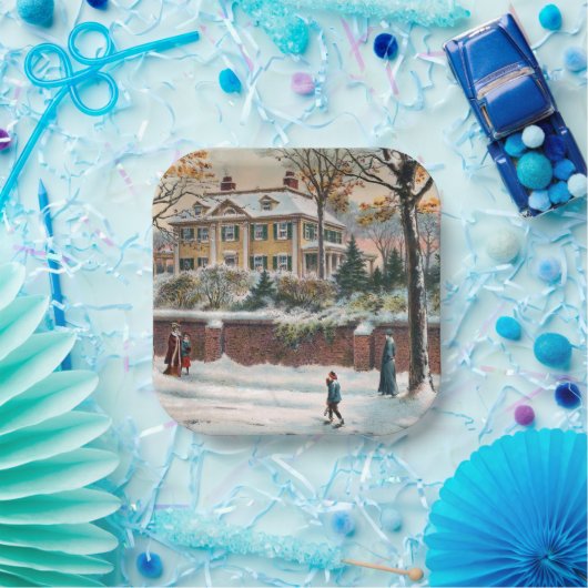  Winterstraat Vrolijk Kerstfeest Papieren Bordje (Feest)