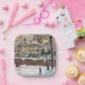 Winterstraat Vrolijk Kerstfeest Papieren Bordje (Feest)