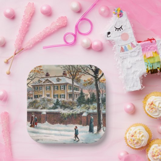  Winterstraat Vrolijk Kerstfeest Papieren Bordje (Feest)