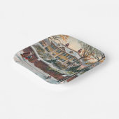 Winterstraat Vrolijk Kerstfeest Papieren Bordje (Gebogen)