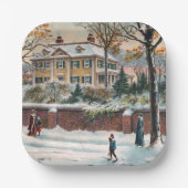 Winterstraat Vrolijk Kerstfeest Papieren Bordje (Voorkant)