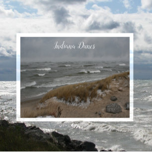 Winterstrand, golven, Lake Michigan Indiana Duinen Briefkaart