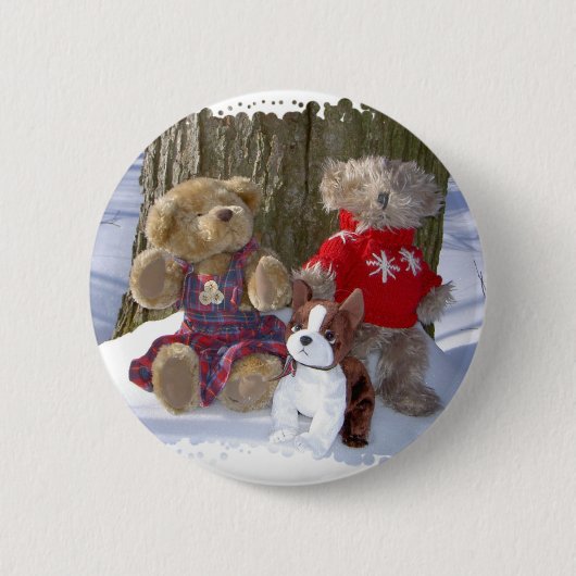 Winterstudies met jongen ronde button 5,7 cm (Voorkant)