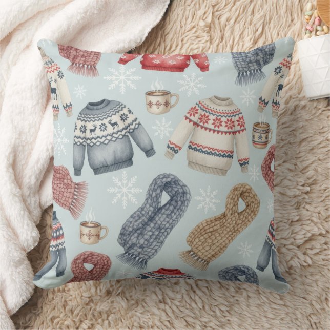 Wintersweaters en sjaals in waterverf – Cozy Kussen (Deken)
