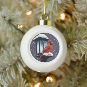 Wintertafereel met kardinaalvogel Vakantie Kerstmi Keramische Bal Ornament