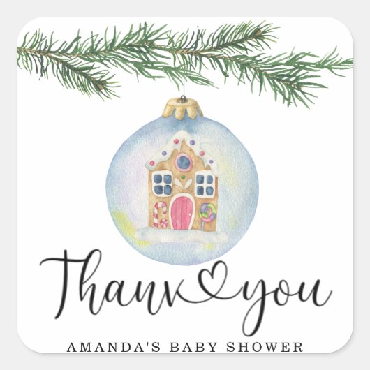 Wintertak - babyshower bedankje  vierkante sticker (Voorkant)