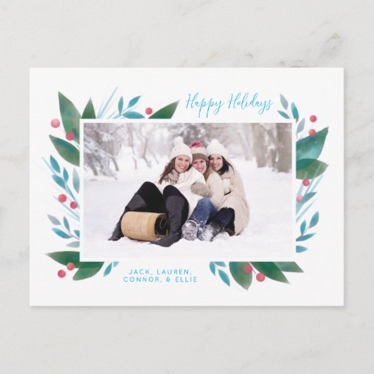 Wintertak en bessen foto vakantie ansichtkaart feestdagenkaart (Voorkant)