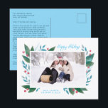 Wintertak met bessen foto vakantie ansichtkaart feestdagenkaart<br><div class="desc">Deze klassieke kerstkaart bevat één familiefoto,  omlijst met waterverf groen. Andere kleuren en achtergrondopties beschikbaar op aanvraag. Bedankt voor het bezoeken van mijn Zazzle winkel!</div>