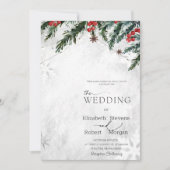Wintertakken Rode bessen Sneeuwvlokken bruiloft Kaart (Voorkant)