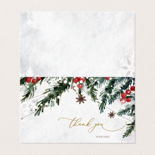 Wintertakken Rode bessen Sneeuwvlokken Dank u Visitekaartje (Buitenkant ongevouwen)