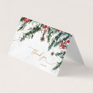 Wintertakken Rode bessen Sneeuwvlokken Dank u Visitekaartje