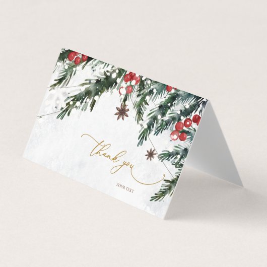 Wintertakken Rode bessen Sneeuwvlokken Dank u Visitekaartje (Voorkant)