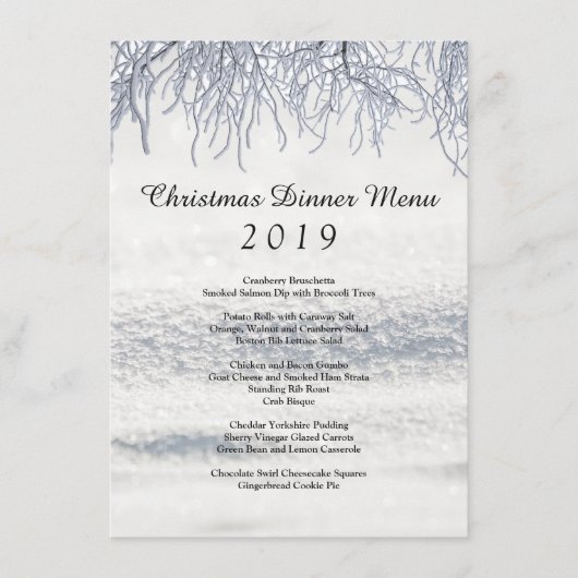 Wintertakken Sneeuw Kerst Diner Menu (Voorkant)
