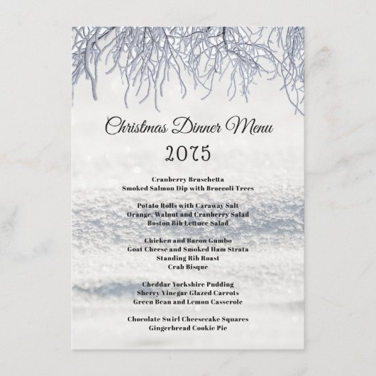 Wintertakken Sneeuw Kerst Diner Menu (Voorkant)