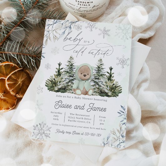 Winterteddybeer Genderneutraal Baby shower Kaart