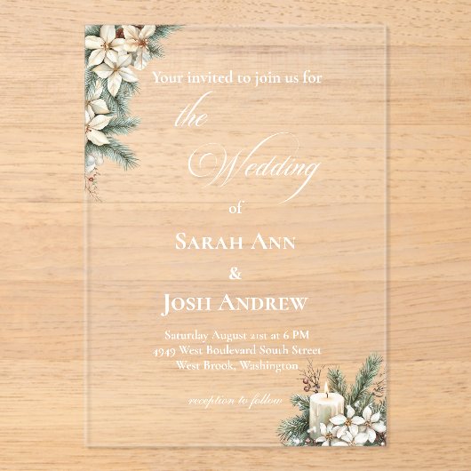 Winterthema beige acryl uitnodigingen (Voorkant)