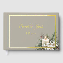 Winterthema beige met kaars Trouwgastenboek