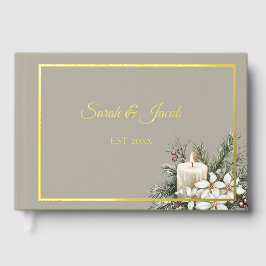 Winterthema beige met kaars Trouwgastenboek Gastenboek