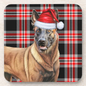 Winterthema Belgische Malinois Red Plaid Vakantie Bier Onderzetter (Voorkant)