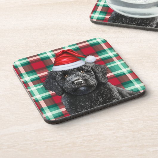 Winterthema Black Labradoodle Holiday Plaid Bier Onderzetter (Linkerzijde)