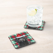 Winterthema Black Labradoodle Holiday Plaid Bier Onderzetter (Rechterzijde)